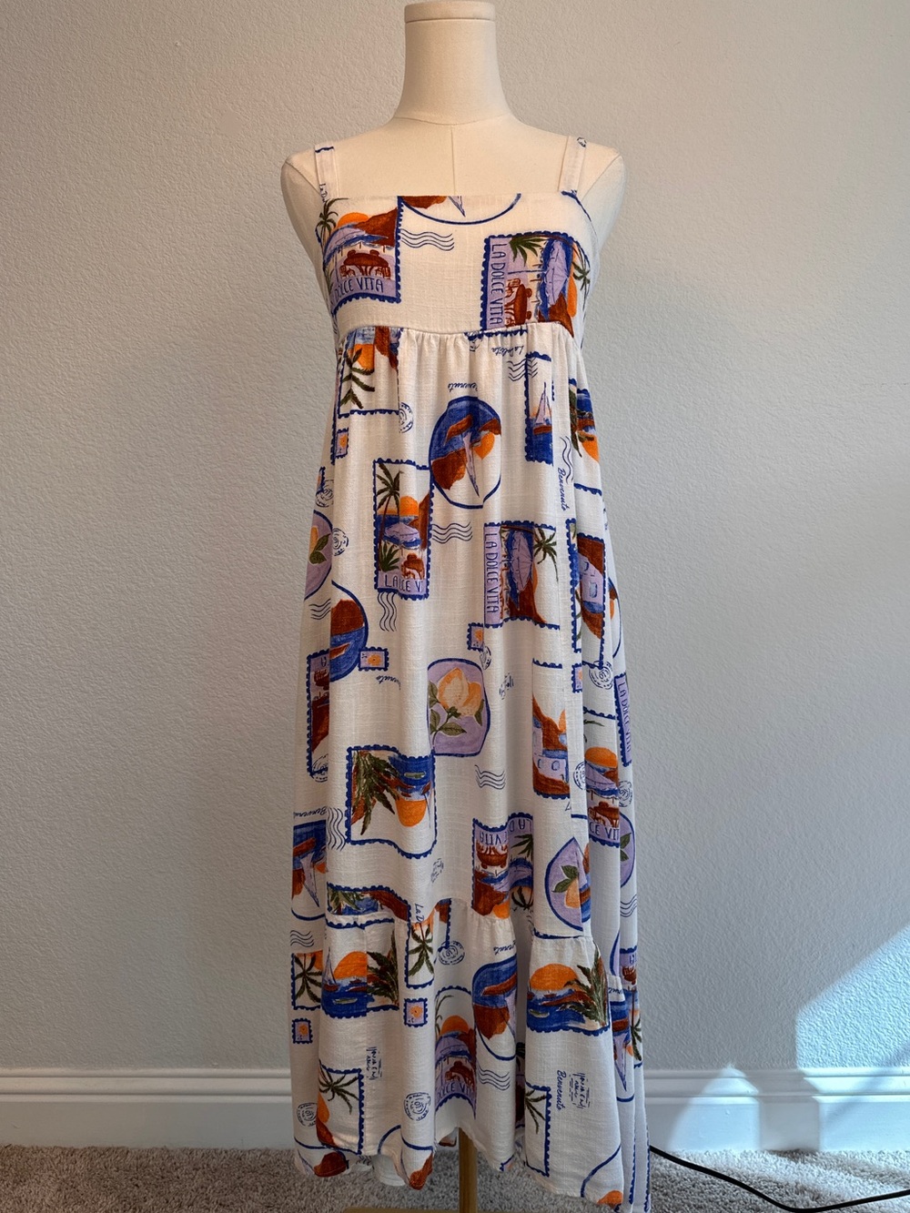 Paper Heart La Dolce Vita Linen Blend Midi Dress l Size XS